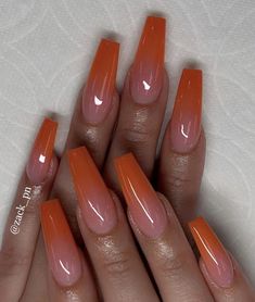 Orange Ombre Nails, Bright Summer Acrylic Nails, Orange Acrylic Nails, Orange Nail, Ombre Acrylic Nails, Fall Acrylic Nails, Unique Acrylic Nails