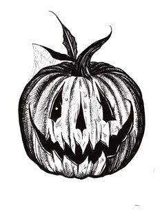 a black and white drawing of a pumpkin