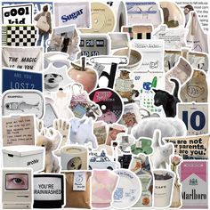 a collage of various stickers and decals