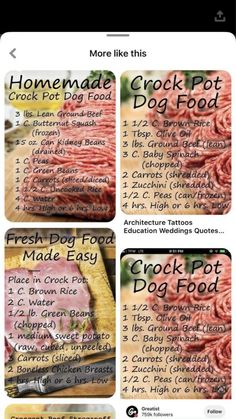 the instructions for how to make homemade crock pot dog food on an iphone screen