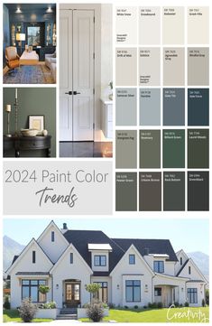 the color scheme for this house is gray and white, with lots of different shades