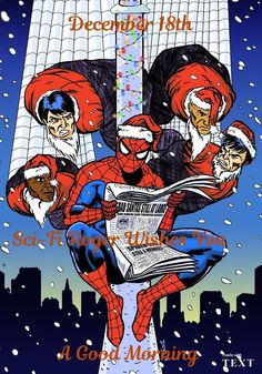 the amazing spider - man and his friends are on top of a building in the snow