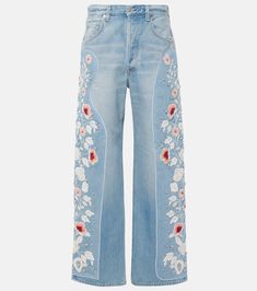 Ayla embroidered high-rise wide-leg jeans in blue - Citizens Of Humanity | Mytheresa Embroidered Wide Leg Denim Bottoms, Embroidered Wide-leg Denim Bottoms, Embroidered Denim Wide-leg Bottoms, Blue Embroidered Wide Leg Jeans, Embroidered Denim Blue Pants, Embroidered Wide Leg Denim Blue Jeans, Embroidered Wide Leg Denim Blue Pants, Blue Embroidered Wide Leg Flare Jeans, Embroidered Blue Flare Wide Leg Jeans