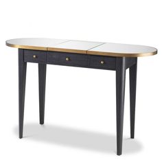 a black and gold table with two drawers