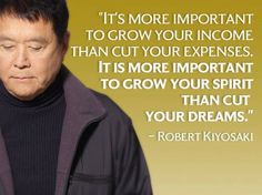 a man with his eyes closed standing in front of a quote from robert kiyosaki