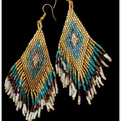 Western Earrings Sparkling Fringe Southwestern Style Blue Earrings For Festivals, Southwestern Style Gold Earrings For Gifts, Southwestern Style Gold Earrings For Gift, Southwestern Style Blue Earrings For Pierced Ears, Southwestern Blue Earrings With Ear Wire, Southwestern Blue Earrings For Pierced Ears, Handmade Southwestern Gold Earrings, Southwestern Style Blue Festival Earrings, Turquoise Southwestern Beaded Fringe Earrings