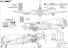 the plans for an airplane are shown in black and white, with blueprints