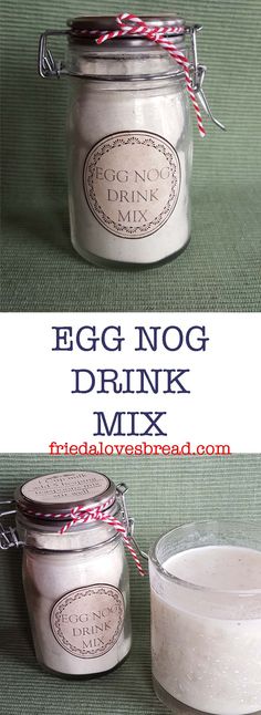 an egg nog drink mix in a glass jar