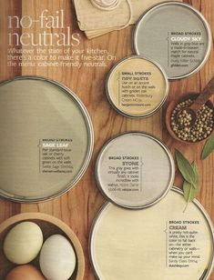 an article in the magazine shows different types of neutrals and whites on wood boards