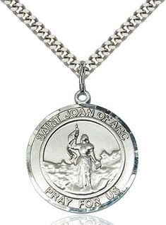 Sterling Silver Saint Joan of Arc Pendant on an 24-inch Light Rhodium Heavy Curb Chain - Velvet Gift Boxed;Made in USA Our Sterling silver medals are at least 92.5 percent pure silver. Copper is typically combined to improve the metal’s hardness and durability without compromising the quality and look of the silver. Sterling Silver medal are marked with a quality stamp to ensure the content of the silver. Federal law mandates that the quality stamp must include the maker’s mark. You will find either “Sterling Bliss” or “Sterling BLI” on the back of our medals – both acceptable quality marks. Sterling Silver requires some polishing. Medals that are true Sterling will tarnish over time and just need a bit of polishing now and then. · Saint Joan of Arc Medal · Medal Measures 1-inch tall by 7/ St Joan Of Arc, Saint Joan Of Arc, St Joan, Joan Of Arc, Silver Sterling, Fine Jewellery Necklace, Curb Chain, Pure Silver, Jewelry Necklace Pendant