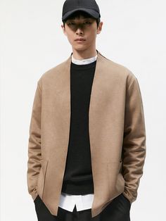 BZ013302 Casual Coats Men, Suede Blazer Mens, Casual Blazer Men, Collarless Blazer, Suede Blazer, Men Suede, Feeling Confident, Versatile Wardrobe, Mens Fashion Casual Outfits