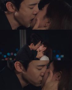 two people kissing each other in the dark