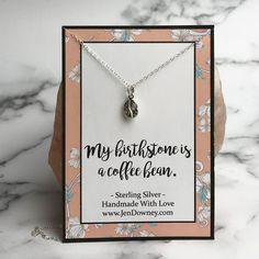 Coffee Bean Birthstone Sterling Silver Necklace Oval Silver Birthstone Necklace Gift, Silver Oval Birthstone Necklace Gift, Bean Necklace, Sterling Necklaces, Jewellery Ideas, Gift Quotes, Coffee Bean, Coffee Addict, Coffee Lovers