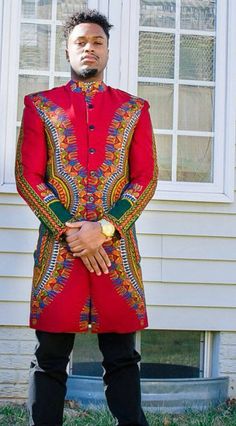 Check out this item in my Etsy shop https://www.etsy.com/uk/listing/256495116/africandashiki-red-long-trench-coat Dashiki For Men, Suit Man, Tailored Suit