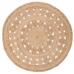 a round woven placemat on a white background with circles in the middle and one circle at the center