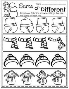 snowmen and hats worksheet for the same or different types of winter activities