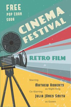 an old movie poster with a camera on the tripod and text free cinema festival