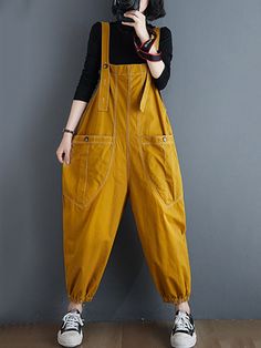 Original With Pocket Denim Overalls YELLOW-XL Loose Romper, Costume Bags, Jeans Overall, Black Overalls, Leisure Fashion, Fashion Seasons, Denim Overalls, Cotton Style, Black N Yellow