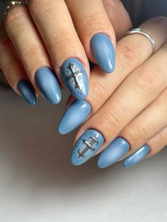 Aura Nails Blue, Blue Grey Nails, Nails Aura, Grey Nails, Aura Nails, Cross Nails, Gray Nails, Nails Blue, Blue Nails