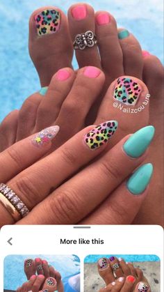 Leopard Nails Summer, Neon Pedicure Ideas, Summer Nails Cheetah, Neon Toe Nails Summer, Gel Pedicure Toes Summer, Summer Nails Leopard, Gel Summer Nails Short, Leopard Pedicure, Summer Toes 2023