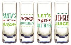 four glasses with different sayings on them