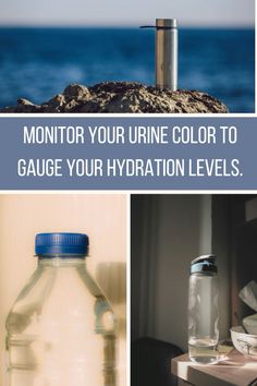 there are three different types of water bottles and one is labeled monitor your urine color to gauge your hydration levels