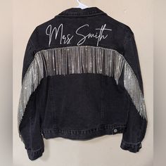 Mrs.Smith Black Bridal Jean Jacket! Sz.Small! Never Worn! Nwot! Bridal Jean Jacket, Mrs Smith, Black Jean Jacket, Black Bridal, Painted Jeans, Black Jean, Denim Design, Work Clothes