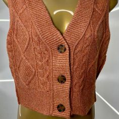 New With Tags Hooked Up By Iot Preppy Cable-Knit Sweater Vest In Brown Size S Casual Knitted Vest For Fall, Trendy Soft Knit Sweater Vest, Trendy Brown Cable Knit Top, Casual Brown Knit Vest, Casual Textured Knit Vest For Fall, Casual Textured Knit Vest, Casual Brown Chunky Knit Top, Brown Chunky Knit Top, Casual Brown Knitted Sweater Vest