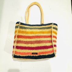 New With Tags Rachel Roy Woven Striped Double Handle Bag Fabric Lined Measures 13x12x6.25 Inches Bag Fabric, Rachel Roy, Handle Bag, Bag Lady, Stripes, Tags, Pink, Fabric, Women Shopping