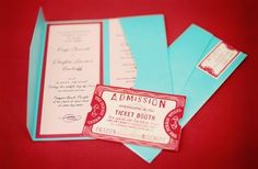 the wedding stationery was designed to look like an old ticket booth