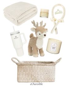 the contents of a baby's gift basket