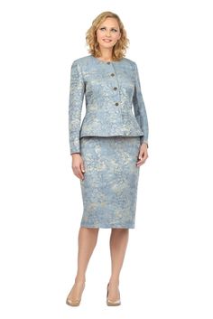 Giovanna 0726 Suit Colors, Bride Suit, Brocade Skirt, Church Suits, Classy Casual Outfits, Classy Casual, Church Outfits, Skirt Suit, Blue Gold