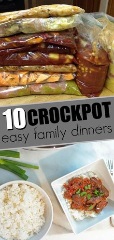 the top 10 crockpot meals are ready to be eaten with rice and vegetables