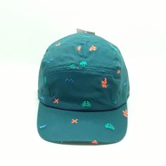 Cat & Jack Kids Teal And Multicolored Beach Theme Embroidered Cap. One Size Fits Most. 100% Cotton. Made In China Casual Green Baseball Cap For Outdoor Activities, Adjustable Blue Baseball Cap For Camping, Green Casual Hat For Camping, Orange 5-panel Casual Hat, Casual Green Hats For Camping, Green Outdoor Hat, Casual Green Hat For Camping, Casual Orange 5-panel Hat, Fun Green Baseball Cap For Outdoor