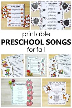 the printable preschool song for fall is shown with pictures and instructions to play it