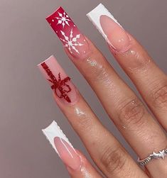 Nail Noel, Winter Nails Acrylic, Nailed It, Square Acrylic Nails, Christmas Nail Designs