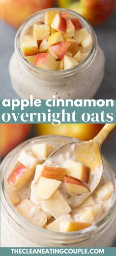 apple cinnamon overnight oats in a jar with spoon