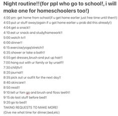 an image of a night routine for homeschoolers to be done on the internet