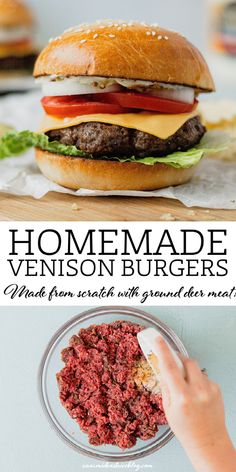 homemade venison burgers made from scratch with ground meat