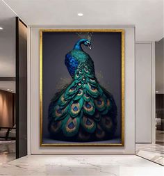 a painting of a peacock in a room