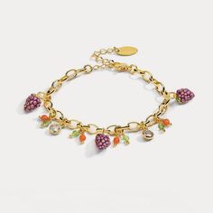 Fruit Bracelet is on sale on Selenichast jewelry store where sells lots of enamel jewelry and gold jewelry. This bracelet is a 18k gold chain with some fruit pendants that you can choose. Multicolor Jeweled Enamel Jewelry, Yellow Gold Enamel Dangle Jewelry, Round Jeweled Enamel Jewelry, Yellow Gold Costume Jewelry Bracelets As Gift, Enamel Bracelet Jewelry Gift, Gift Yellow Gold Enamel Bracelets, Gold Charm Bracelet With Jewels For Gift, Costume Jewelry Jeweled Bracelets For Gift, Jeweled Costume Jewelry Bracelets For Gift