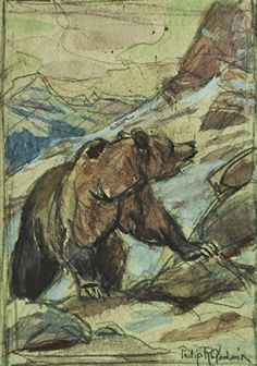 a drawing of a bear on the side of a mountain