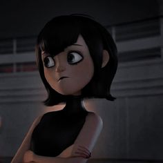 an animated woman with black hair and big eyes