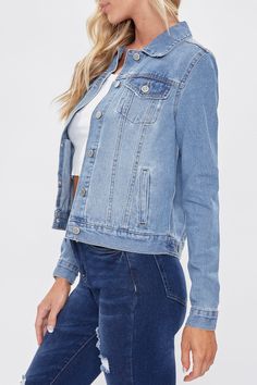 Casual Denim Jacket With Flap Pockets, Affordable, Casual Rigid Denim Jacket, Relaxed Fit, Ymi Jeans, Pre-washed Blue Denim Outerwear, Pre-washed Denim Blue Cotton Jacket, Fitted Denim Jacket, Pre-washed Cotton Denim Jacket In Denim Blue, Keep It Cool, Keep Cool