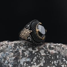 Ottoman Jewelry, Black Onyx and Amber Gemstone Silver Ring, Handmade Gemstone Ring, Turkish Ring, 925 Sterling Silver Ring, birthday gift ✦ Details ✦ * Material: 925 Sterling Silver * Gemstone: Black Onyx, Amber * Weight: 17,80 grams * Sides oxidized, decorated with Garnet stones and Micro Zircon stones. * Stamp: 925 * Available sizes; 6 US to 16 US. Contact me if you need any other size! ✦ Shipping ✦ * Processing time: 1-3 business days. * This item ships from my Turkish workshop in Istanbul. * Turkish Rings, Amber Gemstone, Garnet Stone, Eye Ring, Luxury Gift Box, Personalized Products, Black Onyx, 925 Sterling Silver Ring, Rings Statement