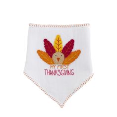 PRICES MAY VARY. Celebrate your baby's First Thanksgiving with our holiday muslin bibs! This white muslin bandana style bib features a Thanksgiving turkey appliquéd and reads in red and orange lettering "MY FIRST THANKSGIVING." The bib has a long pile minky backing and is one size fits most kids. Babys First Thanksgiving, My First Thanksgiving, Best Pjs, Turkey Images, Pie Thanksgiving, Luxe Baby, Muslin Bib, Bandana Style, Thanksgiving Pies