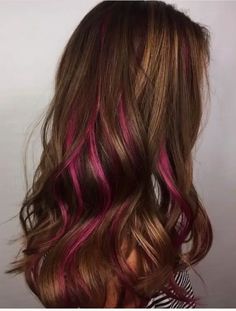 Trendy pink highlights to amp up your brown hair game! Perfect for a fresh, unique look. #hairinspo #pinkhighlights #browngirlmagic Pink Highlights In Brown Hair, Summer Hair Dye, Brown Hair With Pink Highlights, Highlights In Brown Hair, Colorful Highlights In Brown Hair, Brown Hair Styles, Brown And Pink Hair, Highlights Pink