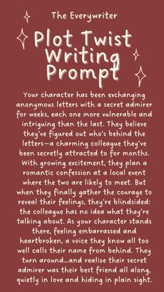 Looking for inspiration for your next story? This unique writing prompt will spark creativity and bring your characters to life! Whether you're diving into romance, exploring character emotions, or building tension in your plot, this writing idea is perfect for adding depth to your narrative. Save this prompt to your 'writing tips' board for when you need that extra push to overcome writer's block. Great for aspiring authors or seasoned writers looking to develop their storytelling skills! Movie Writing Prompts, Roleplay Ideas Plots Detailed, Flirty Rivals Writing Prompts, Writing Plot Prompts, Writing Prompts Romance Spicy, Book Starters Writing Prompts, Fantasy Story Plot Ideas, Book Plot Ideas Writing Prompts, Screenwriting Prompts