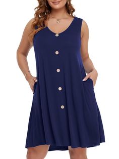 PRICES MAY VARY. Soft Fabric: This plus size summer dresses made of high quality fabric, loose soft and comfort to wear. Sundresses for women suit for summer or you can also collocate a coat in spring, autumn or winter. You will love a good tank dress year round! Features: Sleeveless, V-Neck, Button Down, Two Side Pockets, Casual Style, Tank dress, Loose but not baggy. It's a swing style so this sun dress would fit comfortably over large hips, suits for plus size women and maternity wear. Fit Oc Cheap Button-up Maxi Dress For Vacation, Cheap V-neck T-shirt Dress For Spring, Summer Dresses Cami Top For Wedding Guest Over 50 Uk, Beach Tshirt, Dress Swimsuit, Women Beach, Cover Ups, Swimsuit Cover Ups, Swimsuit Cover