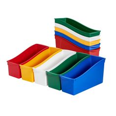 stacking bins with different colors and sizes on each side, set of four